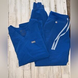 Figs XXS royal blue high waisted jogger set